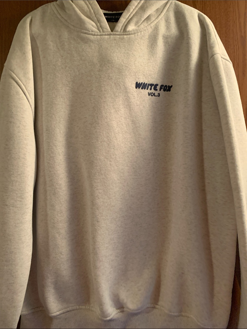 Woman’s Light Gray White Fox Pullover Hoodie - VOL.3 Logo.           Size L/XL
